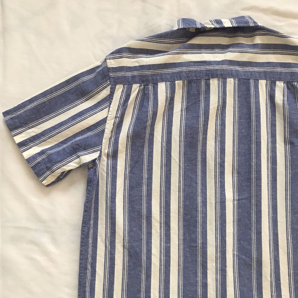Katin Blue Cotton Linen Striped Denim Short Sleeve Shirt Mens Size Large - Picture 4 of 8